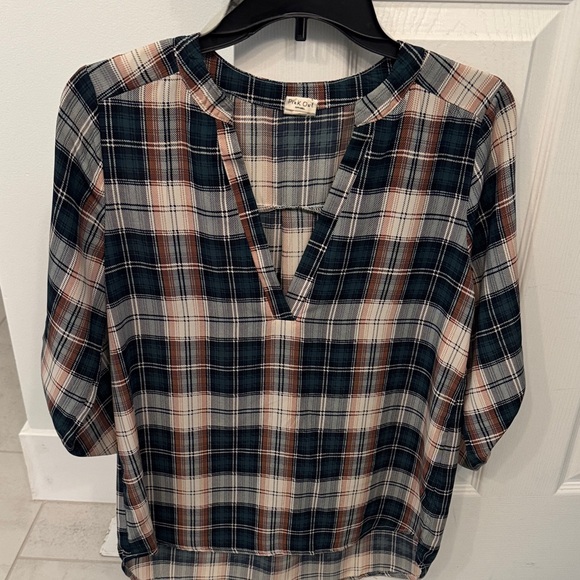 Pilcro Tops - Pilcro Plaid Blouse - Navy and Rust